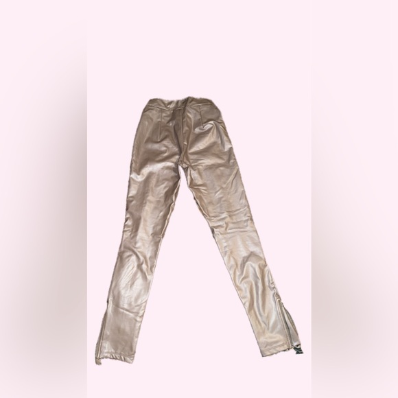 Beige faux leather lined pants with zip ankle - Picture 2 of 2